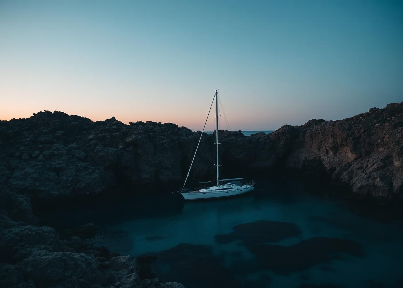 Barca all'ancora in una cala nascosta